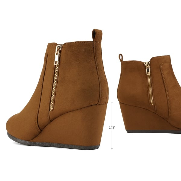 Pointed Toe Suede Wedge Bootie - TAN SUEDE - 3